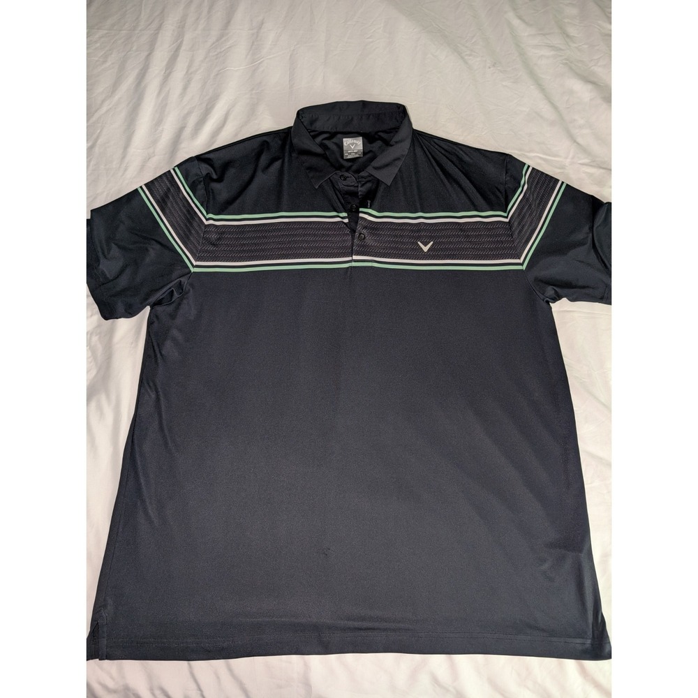 Callaway Opti-dri Mens 2XL Black With Stripe Short Sleeve Golf Polo‎ Shirt